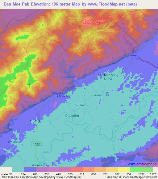 Ban Mae Pak,Thailand Elevation Map