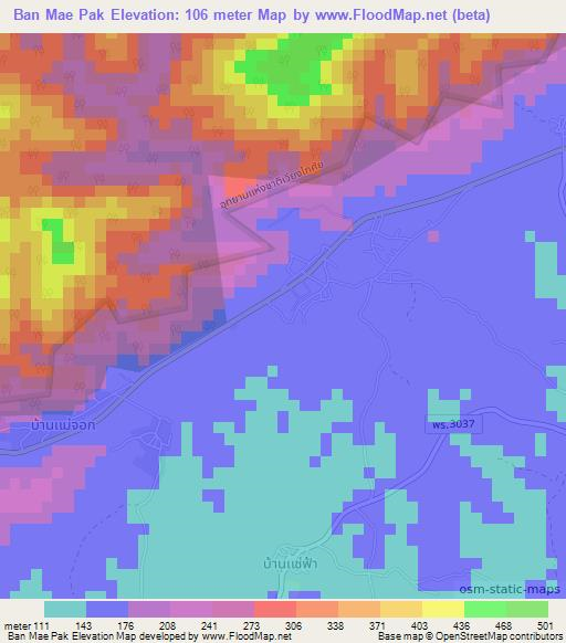Ban Mae Pak,Thailand Elevation Map