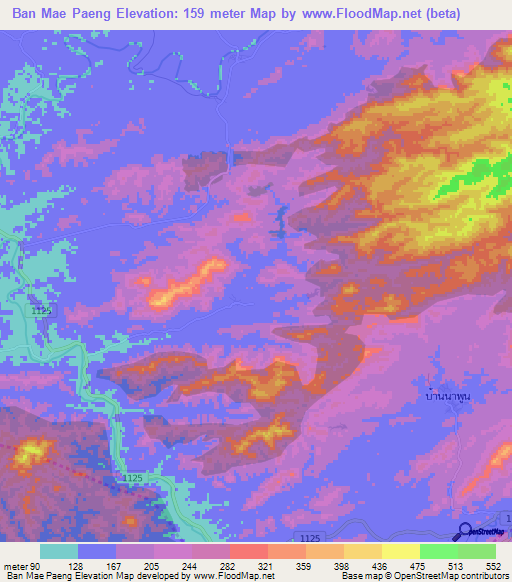 Ban Mae Paeng,Thailand Elevation Map