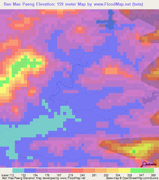 Ban Mae Paeng,Thailand Elevation Map