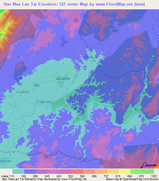 Ban Mae Lan Tai,Thailand Elevation Map