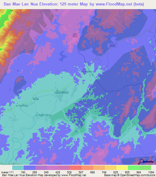 Ban Mae Lan Nua,Thailand Elevation Map