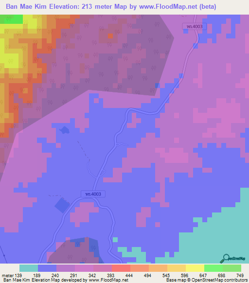 Ban Mae Kim,Thailand Elevation Map