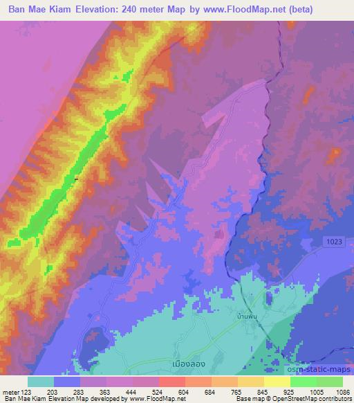 Ban Mae Kiam,Thailand Elevation Map