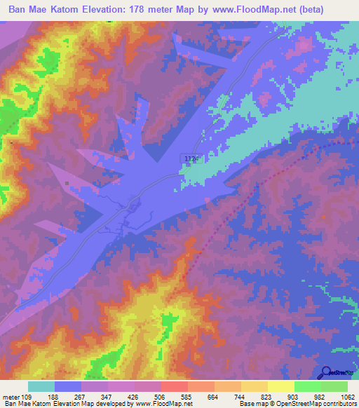 Ban Mae Katom,Thailand Elevation Map