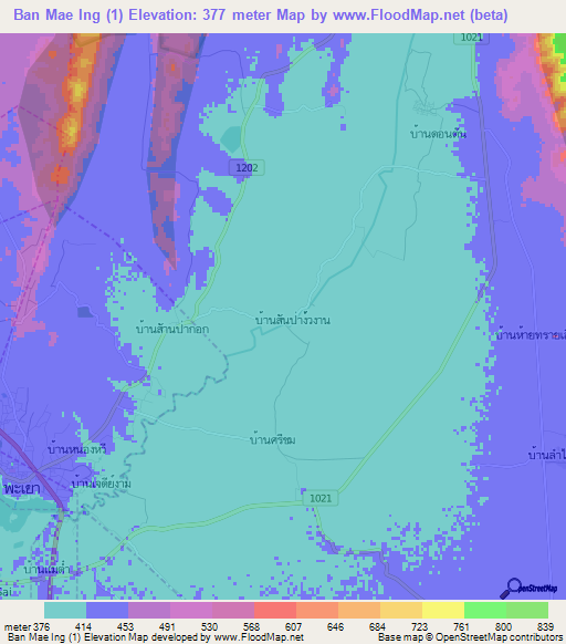 Ban Mae Ing (1),Thailand Elevation Map