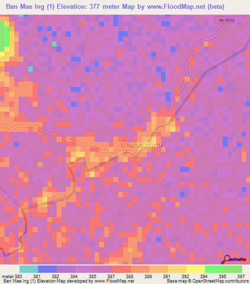 Ban Mae Ing (1),Thailand Elevation Map