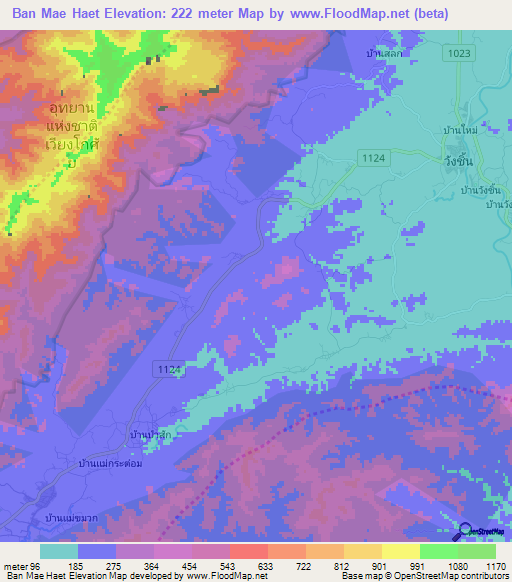 Ban Mae Haet,Thailand Elevation Map