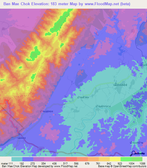 Ban Mae Chok,Thailand Elevation Map