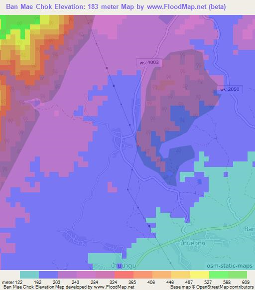 Ban Mae Chok,Thailand Elevation Map