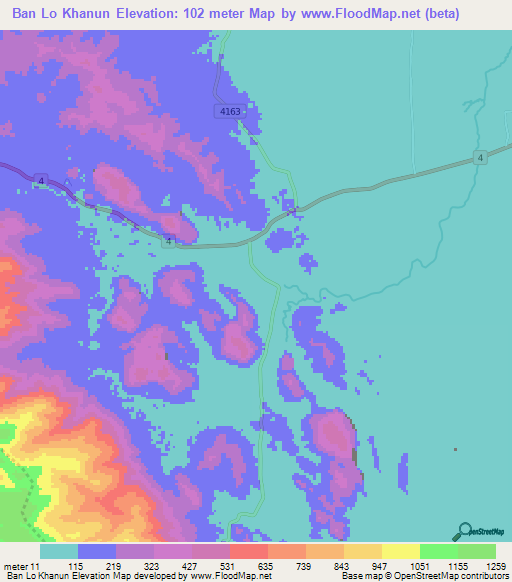 Ban Lo Khanun,Thailand Elevation Map