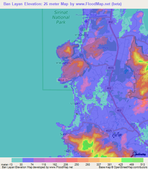 Ban Layan,Thailand Elevation Map