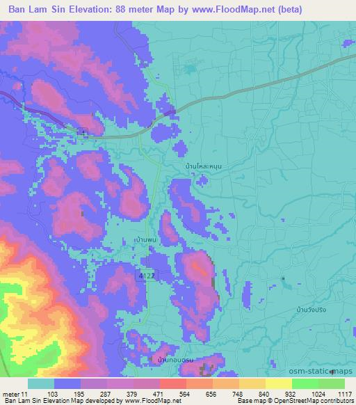 Ban Lam Sin,Thailand Elevation Map