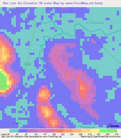 Ban Lam Sin,Thailand Elevation Map