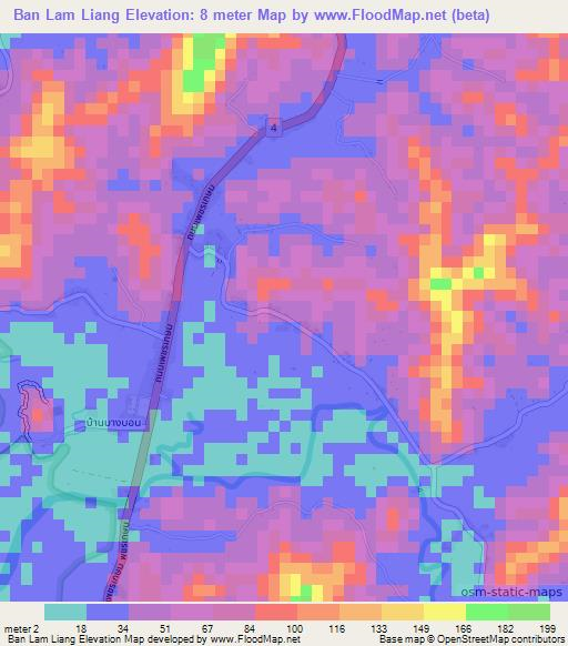Ban Lam Liang,Thailand Elevation Map