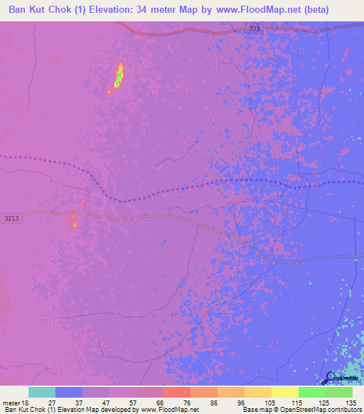 Ban Kut Chok (1),Thailand Elevation Map