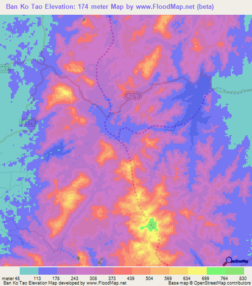 Ban Ko Tao,Thailand Elevation Map