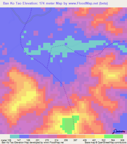 Ban Ko Tao,Thailand Elevation Map