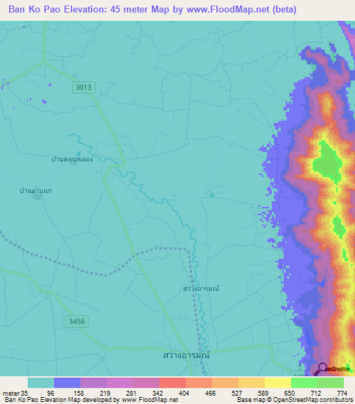 Ban Ko Pao,Thailand Elevation Map