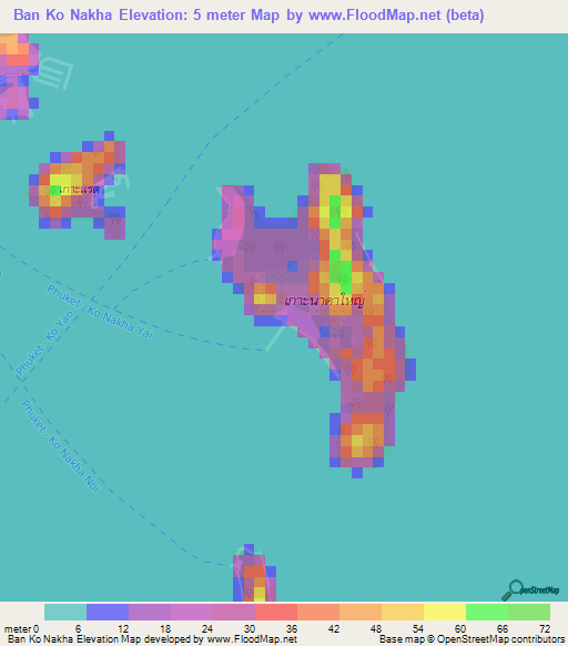Ban Ko Nakha,Thailand Elevation Map