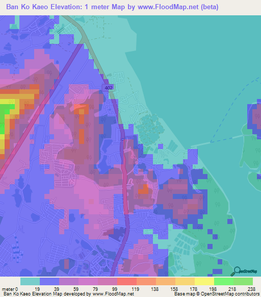 Ban Ko Kaeo,Thailand Elevation Map