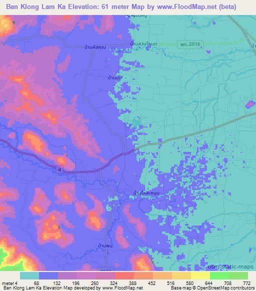 Ban Klong Lam Ka,Thailand Elevation Map