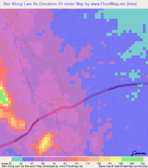 Ban Klong Lam Ka,Thailand Elevation Map