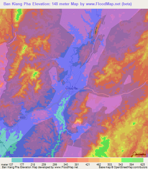 Ban Kiang Pha,Thailand Elevation Map