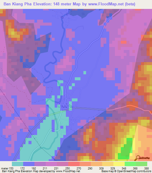 Ban Kiang Pha,Thailand Elevation Map