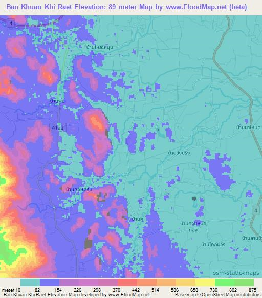 Ban Khuan Khi Raet,Thailand Elevation Map