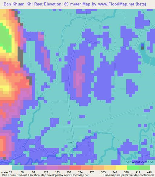 Ban Khuan Khi Raet,Thailand Elevation Map