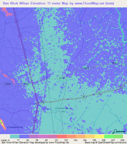 Ban Khok Wihan,Thailand Elevation Map