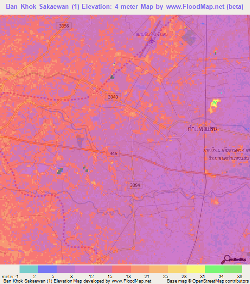 Ban Khok Sakaewan (1),Thailand Elevation Map