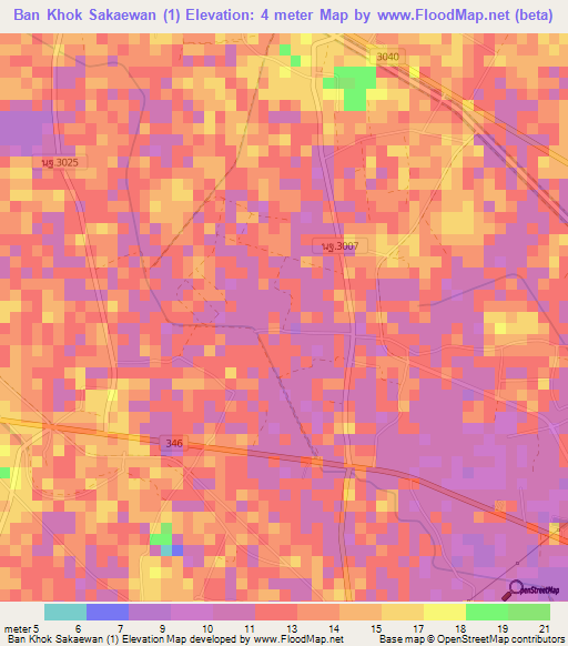 Ban Khok Sakaewan (1),Thailand Elevation Map
