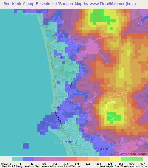Ban Khok Chang,Thailand Elevation Map