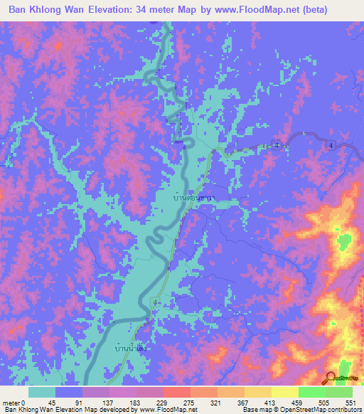 Ban Khlong Wan,Thailand Elevation Map