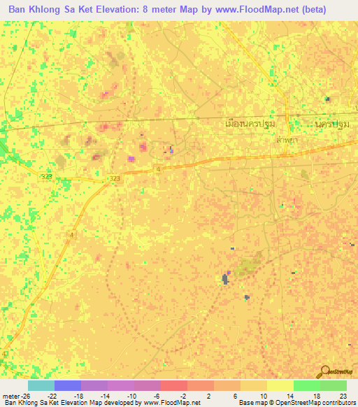 Ban Khlong Sa Ket,Thailand Elevation Map