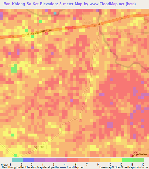 Ban Khlong Sa Ket,Thailand Elevation Map