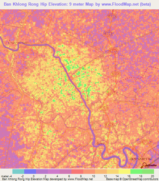 Ban Khlong Rong Hip,Thailand Elevation Map