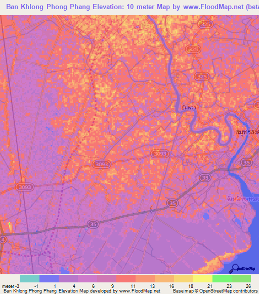 Ban Khlong Phong Phang,Thailand Elevation Map