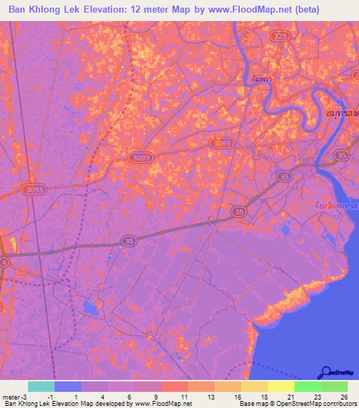 Ban Khlong Lek,Thailand Elevation Map