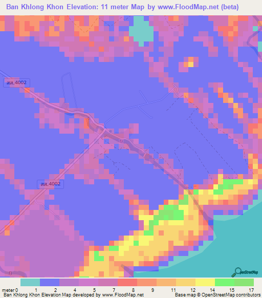 Ban Khlong Khon,Thailand Elevation Map