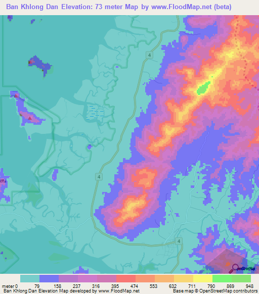 Ban Khlong Dan,Thailand Elevation Map