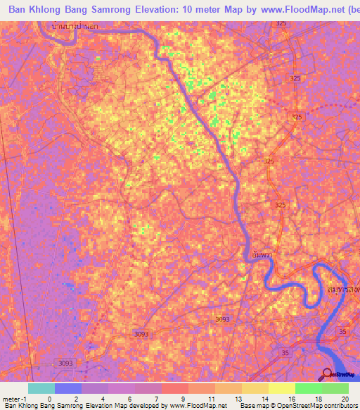 Ban Khlong Bang Samrong,Thailand Elevation Map