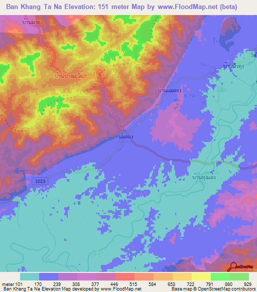 Ban Khang Ta Na,Thailand Elevation Map