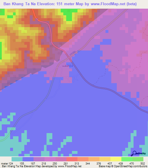 Ban Khang Ta Na,Thailand Elevation Map
