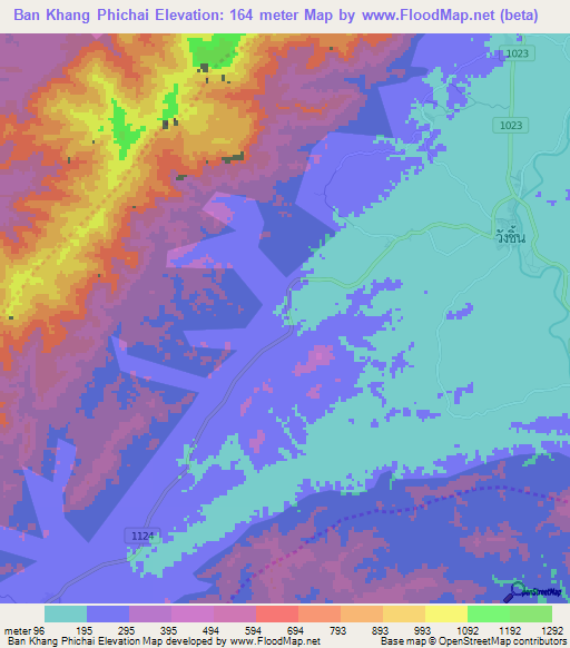Ban Khang Phichai,Thailand Elevation Map