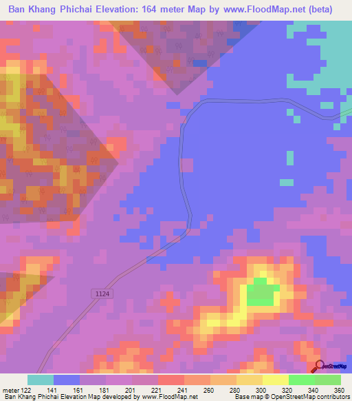 Ban Khang Phichai,Thailand Elevation Map