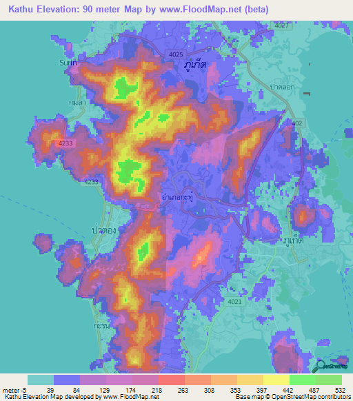 Kathu,Thailand Elevation Map