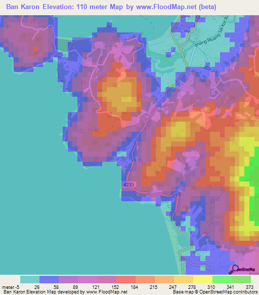 Ban Karon,Thailand Elevation Map
